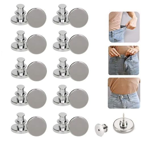 10 Stück Jeans Knöpfe Ohne Nähen, 17mm Button Pins, Knöpfe Hosen Enger Machen, DIY Jeansknopf, Kein Werkzeug Hosen Können Jederzeit Reduzieren der Hosengröße (Silber 1) von YBSRLS