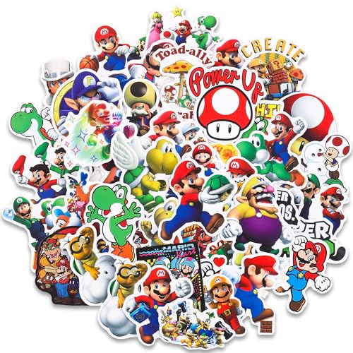 Sticker Sticker Aufkleber,100 Stück super mario Stickers for Kids Vinyl Wasserfeste Tier Stickers Set für Water Bottle, Auto, Skateboards, Laptop, Kühlschränke, Fahrräder, Gepäck, Telefon und mehr von YBYAGU