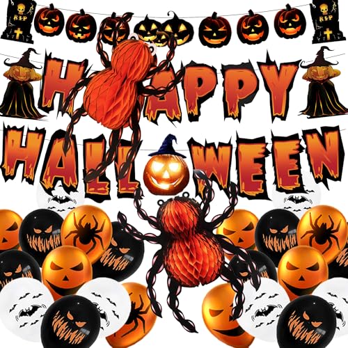 YBwanli Halloween Deko Innen Set,halloween deko party,halloween luftballons,Happy Halloween Girlande,Banner,spinnen,halloween party kinder,horror Halloween party Decorations von YBwanli