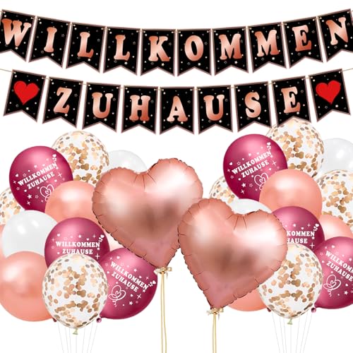 YBwanli willkommen zuhause,25Stück welcome home,herzlich willkommen girlande zurück,Elegante Roségold-Tonkombination,Geeignet für: Einweihungsfeier, Zuhause, Geburt, Urlaubsdekoration von YBwanli