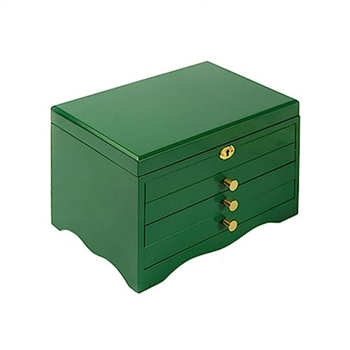 YCCHAH Schmuckschatulle aus Holz, mehrschichtig, Retro-Schmuck-Halsketten-Aufbewahrungsbox mit Schloss, Schmuck-Organizer (A) von YCCHAH