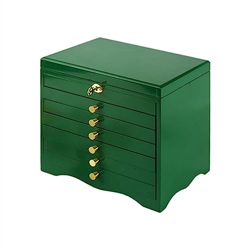 YCCHAH Schmuckschatulle aus Holz, mehrschichtig, Retro-Schmuck-Halsketten-Aufbewahrungsbox mit Schloss, Schmuck-Organizer (B) von YCCHAH