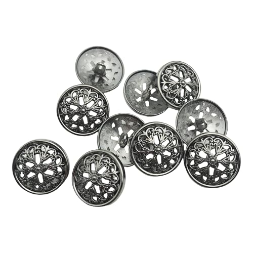 J035 Kleiderknöpfe, modische hohle Blume, Metallschaft, runde Form, Metallknöpfe, Set, Nähknöpfe, 23 mm, Gunblack, 10 Stück von YCCOOGH