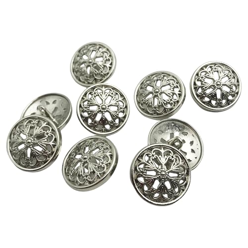 J036 Kleiderknöpfe, modische hohle Blume, Metallschaft, runde Form, Metallknöpfe, Set, Nähknöpfe, 23 mm (Silber), 10 Stück von YCCOOGH