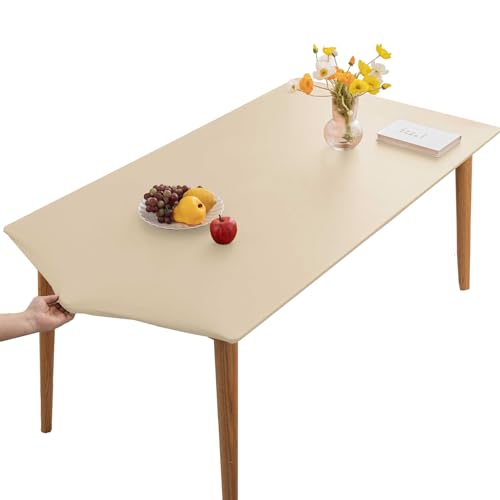 PU-Leder Elastische Tischdecke Gartentischdecke Rechteckig Tischdecke wasserdichte rutschfeste Abwischbar Schmutzabweisend Tischdecke Für Outdoor,Küche Und Esszimmer (Beige,60X120CM) von YCDZSW