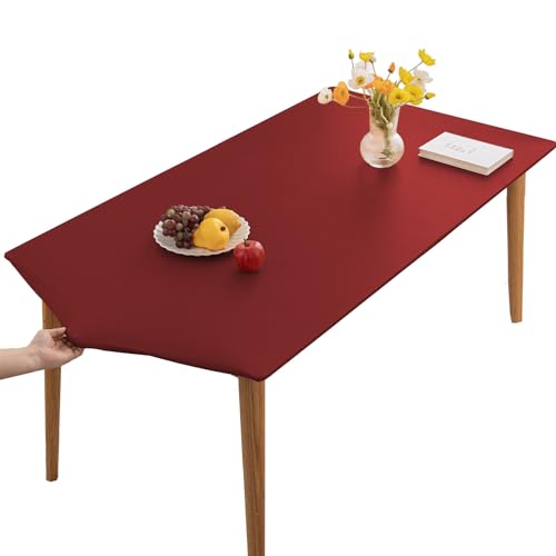 YCDZSW PU-Leder Elastische Tischdecke Gartentischdecke Rechteckig Tischdecke wasserdichte rutschfeste Abwischbar Schmutzabweisend Tischdecke Für Outdoor,Küche Und Esszimmer (Rot,60X120CM) von YCDZSW