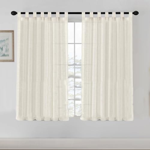 YCDZSW Curtain, Blackout Curtaines Linen Look, Soft Semi Transparent Linen Curtain, for Living Room, Bedroom Window Curtains, Vorhänge, Set of 2 Loop Vorhänges (Elfenbeinweiß,132x 160cm) von YCDZSW