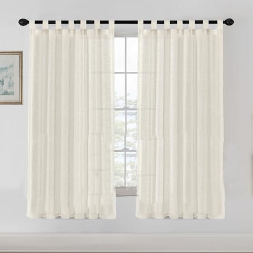 YCDZSW Curtain, Blackout Curtaines Linen Look, Soft Semi Transparent Linen Curtain, for Living Room, Bedroom Window Curtains, Vorhänge, Set of 2 Loop Vorhänges (Elfenbeinweiß,132x 183cm) von YCDZSW