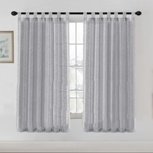 YCDZSW Curtain, Blackout Curtaines Linen Look, Soft Semi Transparent Linen Curtain, for Living Room, Bedroom Window Curtains, Vorhänge, Set of 2 Loop Vorhänges (Grau,132x 183cm) von YCDZSW