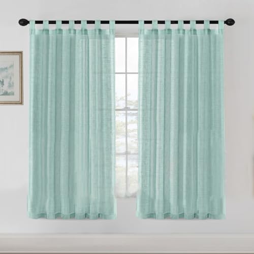 YCDZSW Curtain, Blackout Curtaines Linen Look, Soft Semi Transparent Linen Curtain, for Living Room, Bedroom Window Curtains, Vorhänge, Set of 2 Loop Vorhänges (Grün,132x 183cm) von YCDZSW