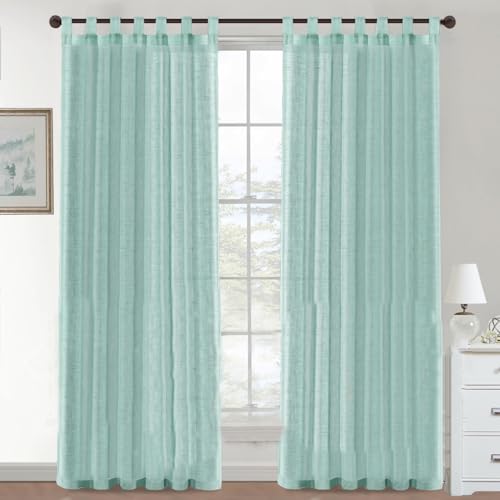 YCDZSW Curtain, Blackout Curtaines Linen Look, Soft Semi Transparent Linen Curtain, for Living Room, Bedroom Window Curtains, Vorhänge, Set of 2 Loop Vorhänges (Grün,132x 213cm) von YCDZSW