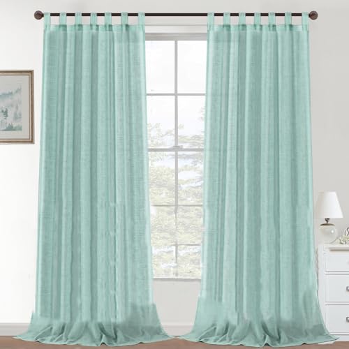 YCDZSW Curtain, Blackout Curtaines Linen Look, Soft Semi Transparent Linen Curtain, for Living Room, Bedroom Window Curtains, Vorhänge, Set of 2 Loop Vorhänges (Grün,132x 241cm) von YCDZSW