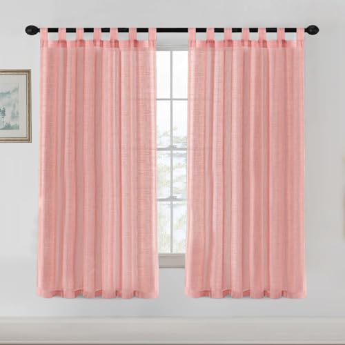 YCDZSW Curtain, Blackout Curtaines Linen Look, Soft Semi Transparent Linen Curtain, for Living Room, Bedroom Window Curtains, Vorhänge, Set of 2 Loop Vorhänges (Rosa,132x 183cm) von YCDZSW