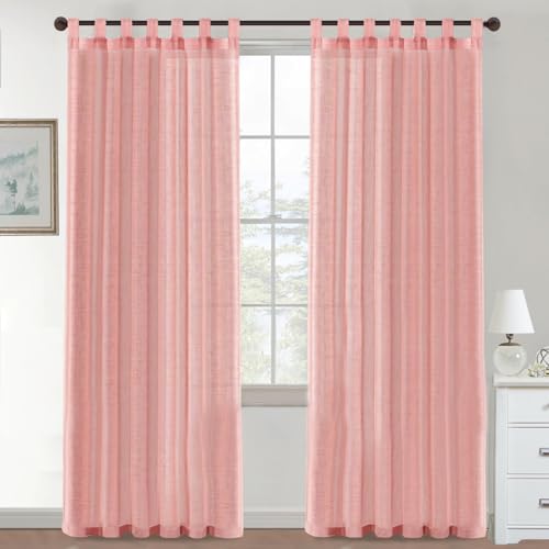 YCDZSW Curtain, Blackout Curtaines Linen Look, Soft Semi Transparent Linen Curtain, for Living Room, Bedroom Window Curtains, Vorhänge, Set of 2 Loop Vorhänges (Rosa,132x 213cm) von YCDZSW