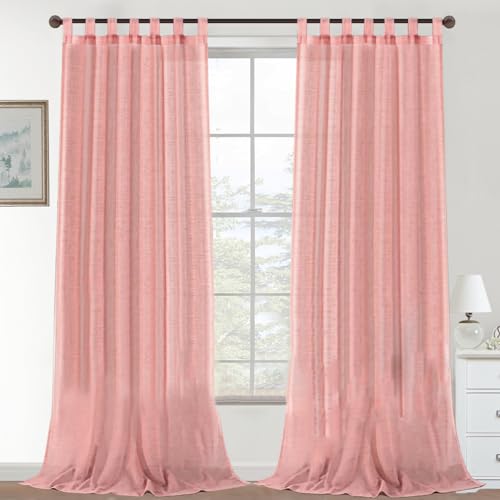 YCDZSW Curtain, Blackout Curtaines Linen Look, Soft Semi Transparent Linen Curtain, for Living Room, Bedroom Window Curtains, Vorhänge, Set of 2 Loop Vorhänges (Rosa,132x 274cm) von YCDZSW