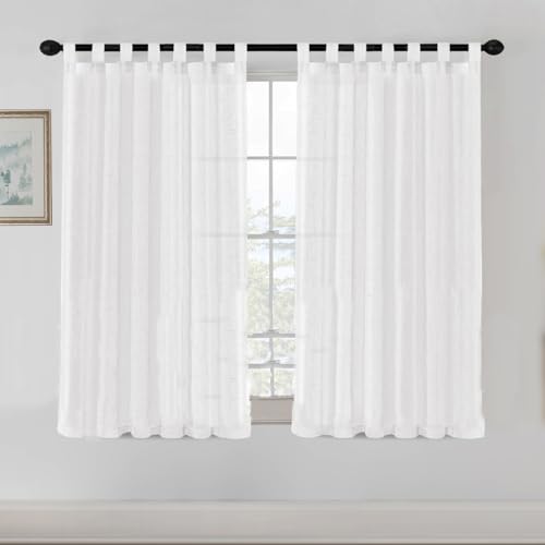 YCDZSW Curtain, Blackout Curtaines Linen Look, Soft Semi Transparent Linen Curtain, for Living Room, Bedroom Window Curtains, Vorhänge, Set of 2 Loop Vorhänges (Weiß,132x 160cm) von YCDZSW