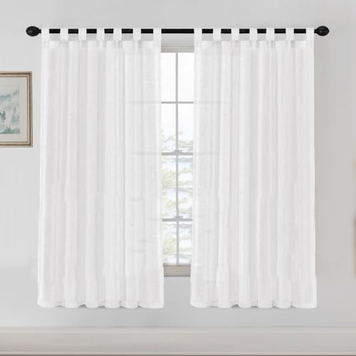 YCDZSW Curtain, Blackout Curtaines Linen Look, Soft Semi Transparent Linen Curtain, for Living Room, Bedroom Window Curtains, Vorhänge, Set of 2 Loop Vorhänges (Weiß,132x 183cm) von YCDZSW