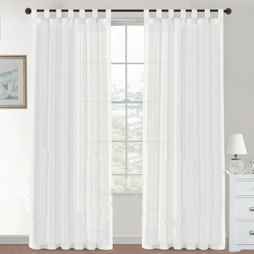 YCDZSW Curtain, Blackout Curtaines Linen Look, Soft Semi Transparent Linen Curtain, for Living Room, Bedroom Window Curtains, Vorhänge, Set of 2 Loop Vorhänges (Weiß,132x 213cm) von YCDZSW