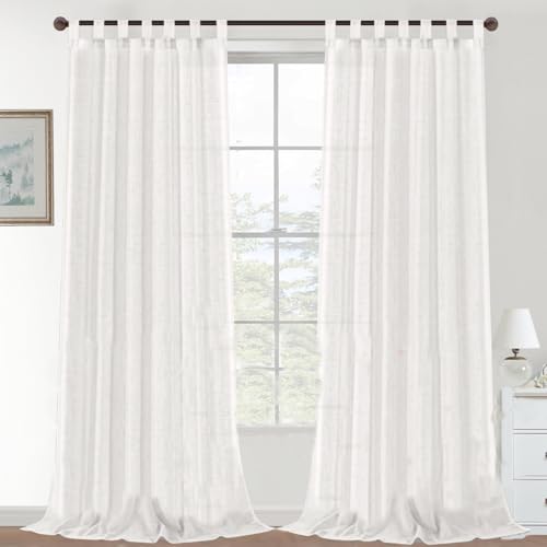 YCDZSW Curtain, Blackout Curtaines Linen Look, Soft Semi Transparent Linen Curtain, for Living Room, Bedroom Window Curtains, Vorhänge, Set of 2 Loop Vorhänges (Weiß,132x 241cm) von YCDZSW