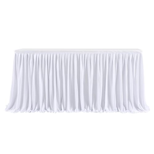 YCDZSW Tischrock Tischdecke | Tischröcke Für Rechteck Tisch Spandex Stretch | Faltenfreie Tischdecke Mit Rock Für Hochzeit Geburtstag Party Dekoration Tischdecken (Weiß,14ft) von YCDZSW