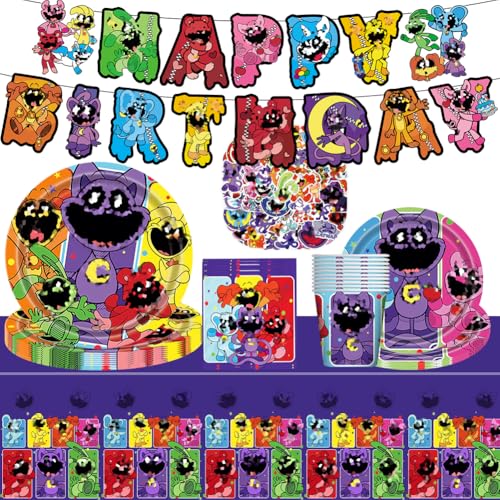 102 Stück Smiling Animal Birthday Party Geschirrset,Smiling Animal Birthday Pappteller Servietten Tischdecke Banner Stickers,Smiling Animal Party Geschirr Tischdeko,für Kinder Geburtstag Deko (A) von YCFAIIKG