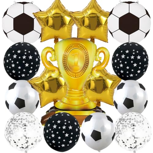 17 Stück Fussball Deko Folienballon mit Trophäe Luftballon,Luftballons Fussball Deko Geburtstag Kinder Junge,Fußball Ballons aus Latex aus Aluminiumfolie Set,für Kindergeburtstag Fussball Party von YCFAIIKG