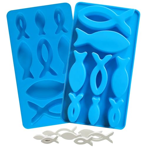 2 Pcs 8 Gitter Silikonform Fisch,Multifunktionale Fish Silicone Casting Mould,Epoxidharz Fischschimmel,DIY Fisch Geformte Silikon Form,Verwendet Für Desserts,Seife,Gipsformen von YCFAIIKG