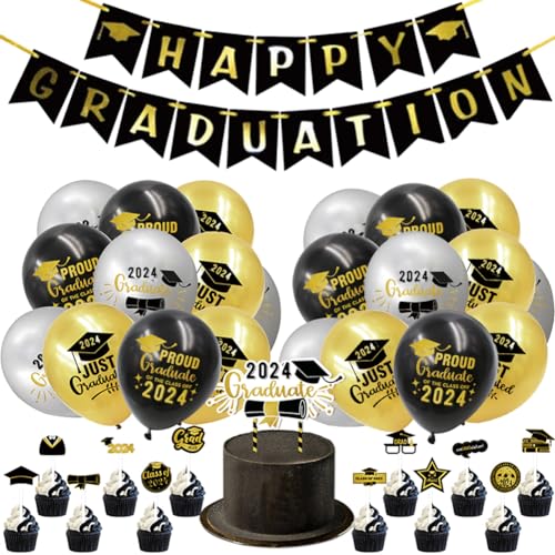 29 Stück Abschluss Deko 2024 Jahr Graduation Decorations, 2024 Abschlussfeier Luftballons,Happy Graduation Thema Party Banner Hintergrund Tortendeko Partyzubehör for College High School Grad Supplies von YCFAIIKG