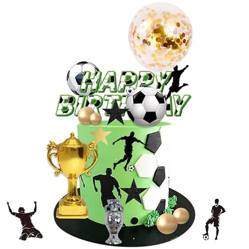 30 Stück Fussball Tortendeko,Fussball Tortenaufleger Deko Set,Alloy Trophäen,Fußball Happy Birthday Cupcake Topper,für Jungen Fußball Thema Geburtstag Kuchen Sport Thema Party Dekorationen von YCFAIIKG