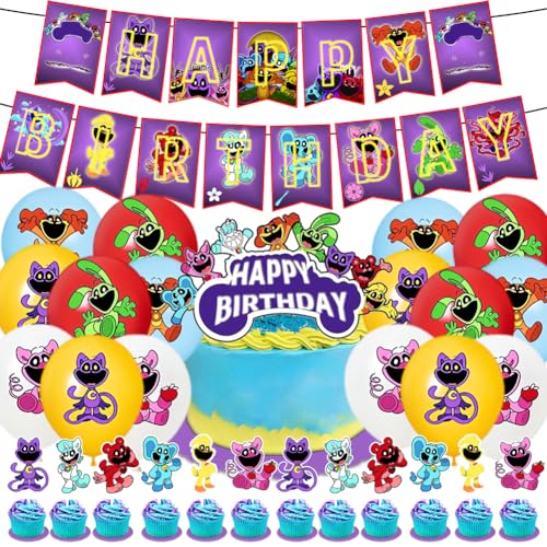 30pcs Smiling Thema Party Dekoration, Cartoon Birthday Party Decorations, Smiling Party Geburtstagsdeko Ballon, Birthday Banner Smiling Latex Balloons Cupcake Toppers for Birthday Party Supplies Kids von YCFAIIKG