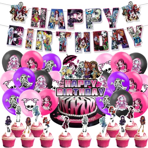 YCFAIIKG 34pcs Monster Party Supplies, Monsters Birthday Party Decorations, Party Dekoration Balloons Cupcake Toppers Happy Birthday Banner Luftballons für Kinder von YCFAIIKG