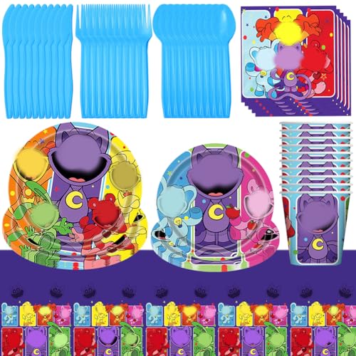 YCFAIIKG 81pcs Smiling Geburtstag Party Geschirr Set, Teller, Tasse, Taschentuch, Messer, Gabel, Löffel, Tischdecke, Smiling Partygeschirr Set -10 Position von YCFAIIKG