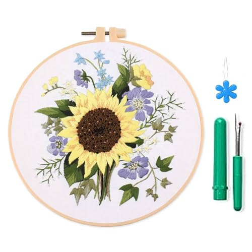 YCHUCH Blumen-Sticksets für Anfänger mit Muster und Anleitung Stich-Set, Holzreifen, Fäden, Nadel für Erwachsene von YCHUCH