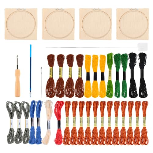 YCHUCH Stickerei-Starter-Kits, 4 verschiedene Tiermuster, Anfänger, Sticksets mit Stickrahmen, Nadelfaden von YCHUCH