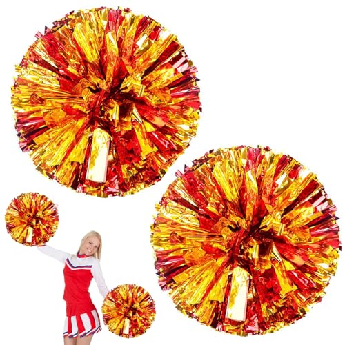 YCHYAN 2 Stück Cheerleader Pompons, Pompoms Cheerleading, Cheerleading Pom Poms Tanzpuschel, Metallischen Cheerleader Pompons, Geeignet für Team Gymnastik Programme (Hochrot) von YCHYAN