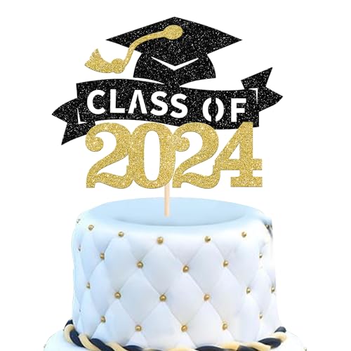 1 Packung Class of 2023 Cake Topper Glitter Congrats Grade Cap 2023 Graduation Cake Pick for 2023 Graduation Thema High School Jungen Mädchen Abschluss Party Kuchen Dekorationen Supplies Gold Schwarz von YCTHUNFISH