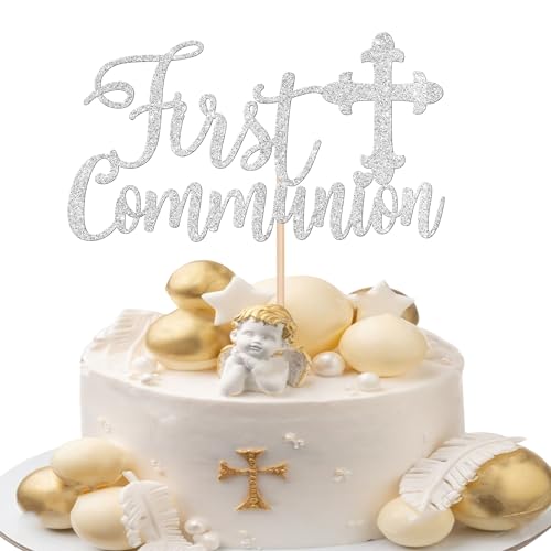 1 Packung Erstkommunion Tortenaufsatz Glitzer Kreuz Kuchen Pick Religiöses Kreuz Erstkommunion Kuchen Dekoration Thema Taufe Kommunion Party Babyparty Geburtstag Party Kuchen Dekorationen Supplies Silber von YCTHUNFISH