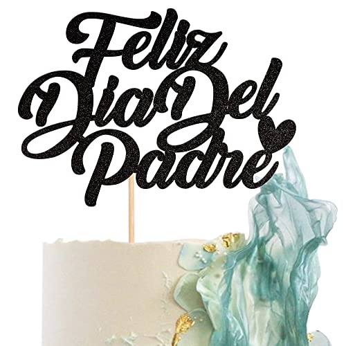 1 Packung Feliz Día Del Padre Tortenaufsatz Glitzer Happy Father's Day Kuchenplektren Spanisch Feliz Cumpleaños Papa Kuchen Dekoration für Happy Father's Day Party Supplies Schwarz von YCTHUNFISH