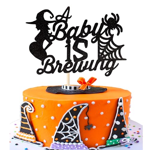 1 Packung Halloween A Baby is Brewing Cake Topper Halloween Baby Shower Cake Picks Halloween Spinnennetz Thema Kuchendekoration für schwangere Frau Geburtstag Party Kuchen Dekorationen von YCTHUNFISH