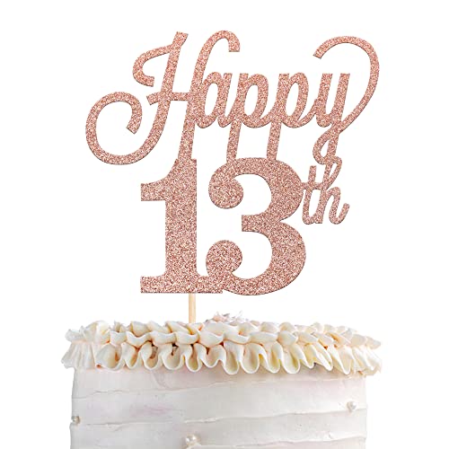 1 Packung Happy 13th Cake Topper Schwarz Glitzer Zahl 13 Thirteen Birthday Cake Pick Dekorationen für Cheers to 13 Years Old 13th Birthday Wedding Anniversary Party Supplies Rose Gold von YCTHUNFISH