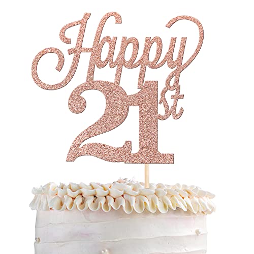 1 Packung Happy 21st Cake Topper Black Glitter Number 21 Twenty One Birthday Cake Pick Dekorationen für Cheers to 21 Years Old 21st Birthday Wedding Anniversary Party Rose Gold von YCTHUNFISH