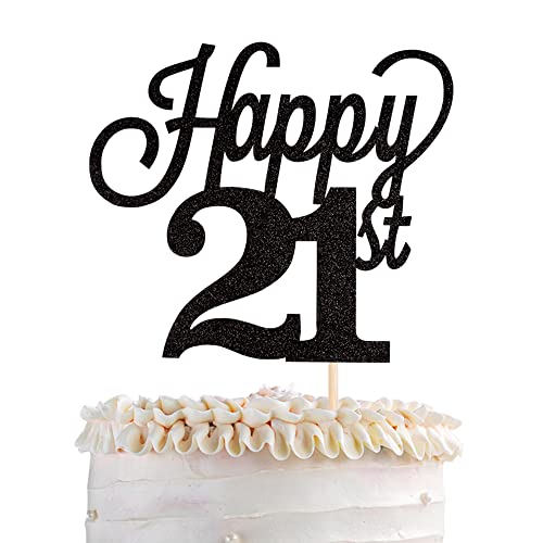 1 Packung Happy 21st Cake Topper Black Glitter Number 21 Twenty One Birthday Cake Pick Dekorationen für Cheers to 21 Years Old 21st Birthday Wedding Anniversary Party Supplies Black von YCTHUNFISH