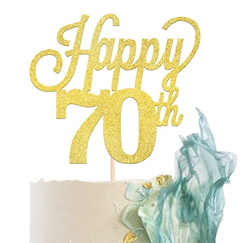 1 Packung Happy 70th Cake Topper schwarz Glitter Nummer 70 Seventy Birthday Cake Pick Dekorationen für Cheers to 70 Years old 70th Birthday Wedding Anniversary Party Supplies Gold von YCTHUNFISH