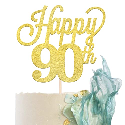 1 Packung Happy 90th Cake Topper Schwarz Glitzer Nummer 90 Ninty Birthday Cake Pick Dekorationen für Cheers to 90 Years old 90th Birthday Wedding Anniversary Party Supplies Gold von YCTHUNFISH