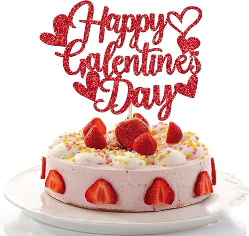 1 Packung Happy Galentines Day Cake Topper mit Glitzer Sweet Love Heart Valentinstag Cake Picks Happy Valentine's Day Theme Birthday Party Cake Decorations Supplies Red von YCTHUNFISH