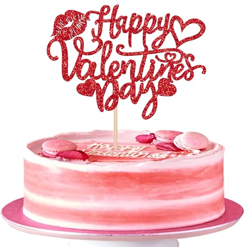 1 Packung Happy Valentine's Day Tortenaufsatz Glitzer Sweet Heart Love Lips Be Mine Valentines Kuchen Pick für Valentinstag Verlobung Thema Geburtstag Party Kuchen Dekorationen Supplies Rot von YCTHUNFISH