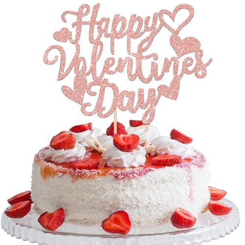 1 Packung Happy Valentine's Day Tortenaufsatz Glitzer Sweet Heart Love You Kuchen Pick für Valentinstag Verlobung Thema Geburtstag Party Kuchen Dekorationen Supplies Rose Gold von YCTHUNFISH