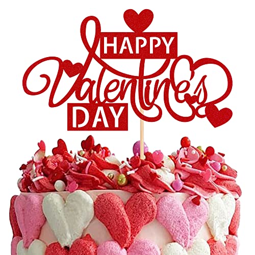 1 Packung "Happy Valentine's Day" Tortenaufsatz mit Glitzer Sweet Love Heart Be My Valentines Cake Picks Happy Valentine's Day Thema Geburtstag Party Kuchen Dekorationen Supplies Rot von YCTHUNFISH