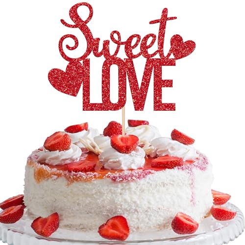 1 Packung Sweet Love Cake Topper mit Herz Glitter Sweet Love Heart Valentinstag Kuchen Picks für Valentinstag Liebe Thema Hochzeit Brautparty Geburtstag Party Dekorationen Supplies Rot von YCTHUNFISH