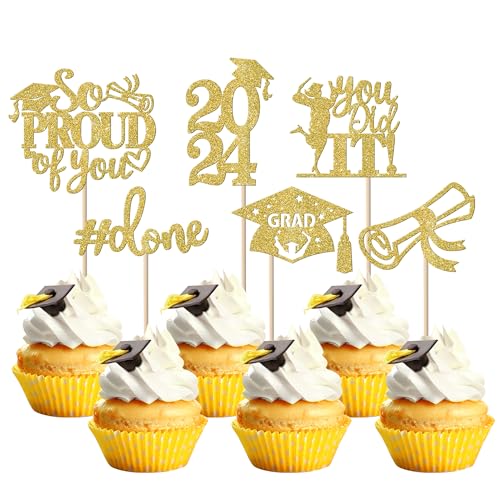 24 Stück Gold 2022 Graduation Cupcake Toppers Glitter So Proud Of You Done Diplom-Grad Cap Cupcake Picks Klasse of 2022 Kuchen Dekorationen für 2022 Abschluss Thema Party Dekorationen Supplies von YCTHUNFISH